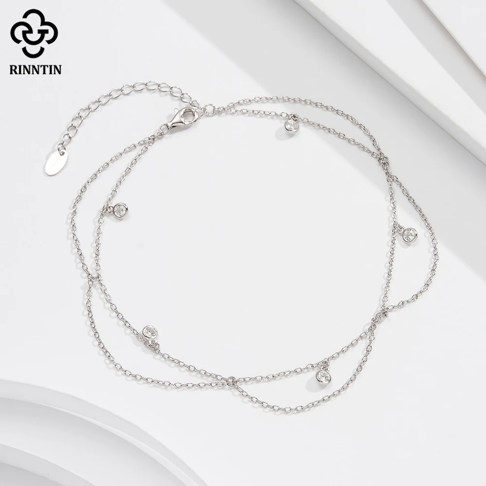 925 Sterling Silver Dangle Shiny CZ Anklet Women Summer Foot Chain Bracelet Fashion Ankle Straps Jewelry SA72 anklet bracelets silver anklets ankle chain
