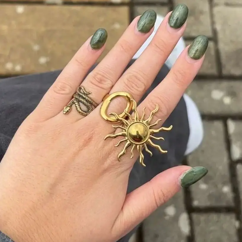 Exaggerated Sun Rings Gold Color Stainless Steel Adjustable Ring