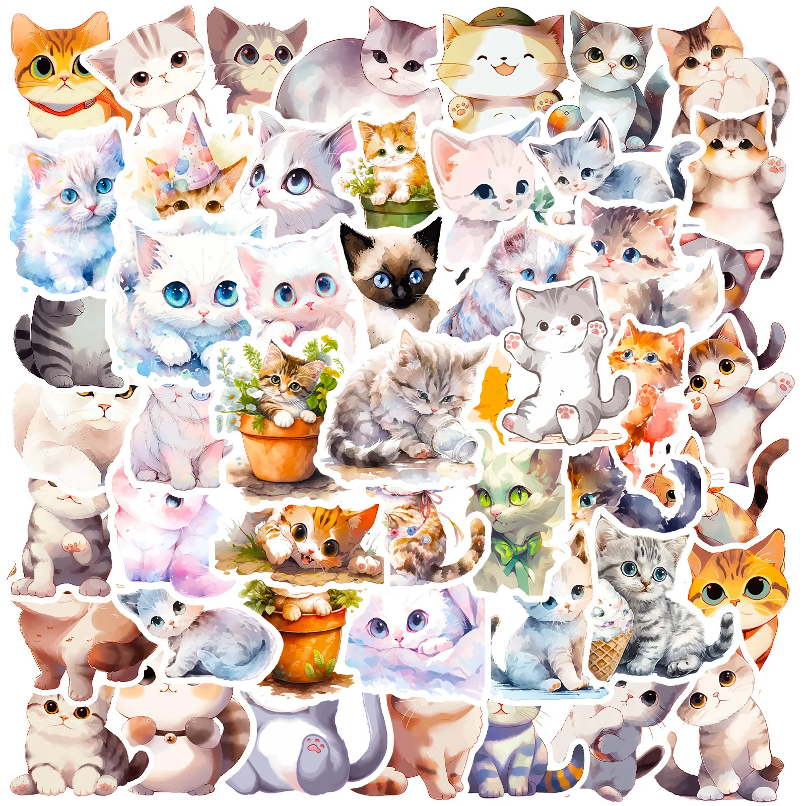 10/30/50Pcs Cartoon Cat Waterproof Graffiti Sticker Decorative Luggage Cup Laptop Phone Skateboard Guitar Scrapbook Kids Sticker