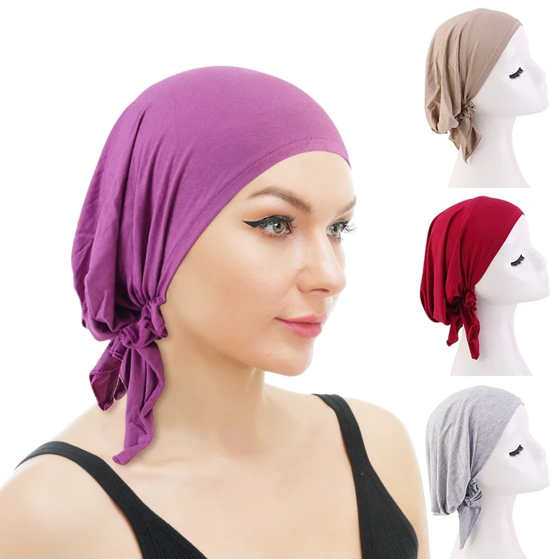 Muslim Cotton Pretie Headscarf Turban Women India Head Wrap Hats Head Cover Hair Loss Scarf