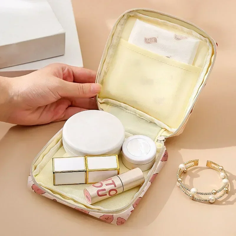 Girls Cartoon Small Cosmetic Bags Organiser Bag For Women Girl Lady Korean Cute Bear Large Capacity Sanitary Napkin Storage Bags - 6