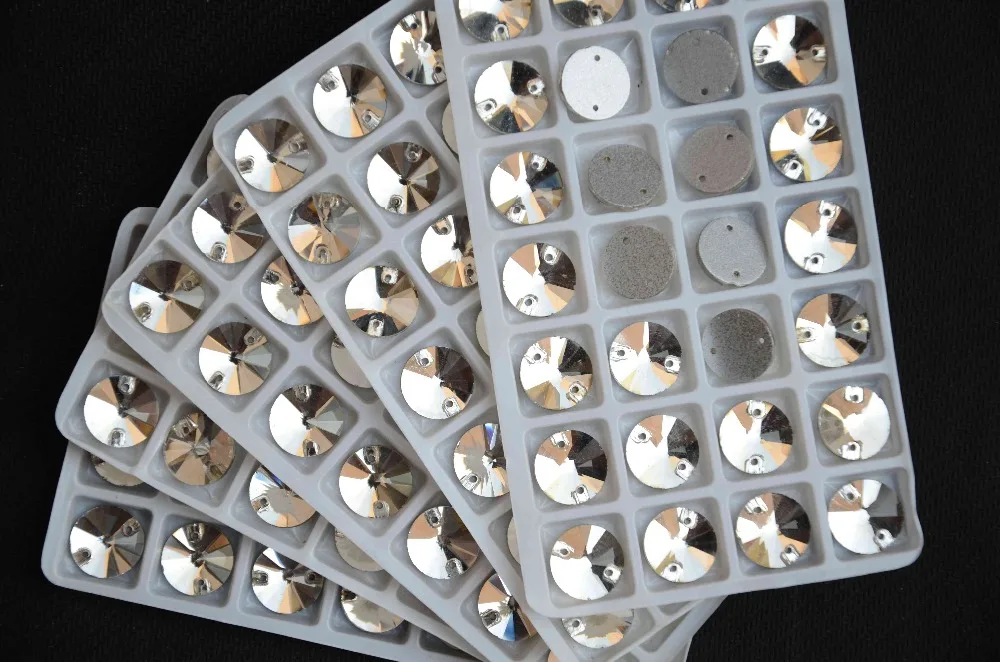 크리스탈 클리어 리볼리 스톤 플랫백 2 홀 바느질, 8,10,12,14,16,18mm 라운..