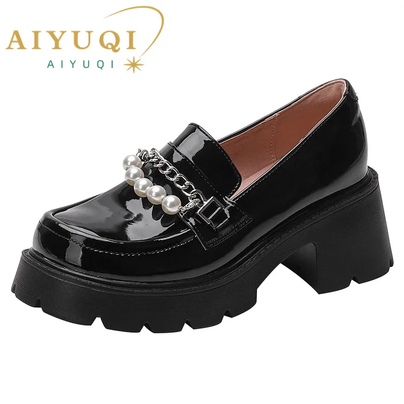 

AIYUQI Loafers Women Large Size Platform Girls Shoes Beaded British Style Patent Leather Spring Student Shoes Ladies