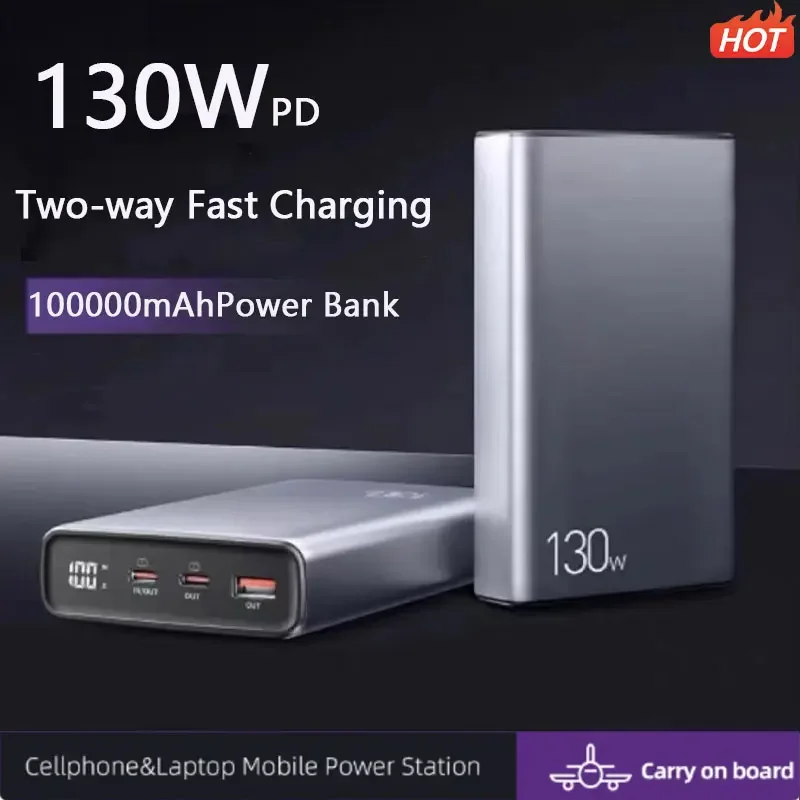 

130W Power Bank 100000Mah Usb Type C Pd Snel Opladen Powerbank Draagbare Oplader Externe Batterij Voor Laptop Macbook Iphone 15