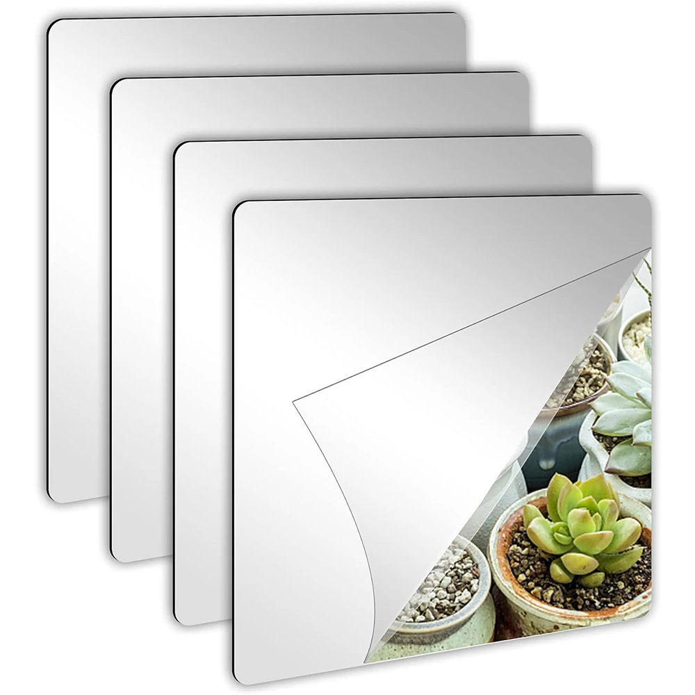 3D Mirror Wall Stickers 2/4PCS 2mm Thicken DIY Acrylic with Adhesive