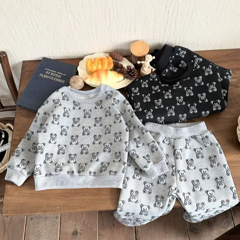 

New Children's Autumn Little Bear Printed Sweater Set Long Sleeve O-neck Sweatshirts Long Pants Kids Casual Tracksuits