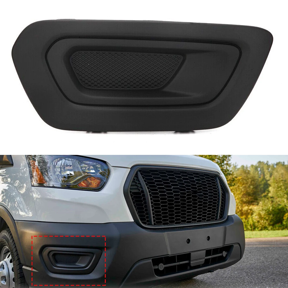 

KK3Z17B814AG передняя противотуманная задняя крышка для Ford Transit 150 250 350 2020 2021 черный пластик