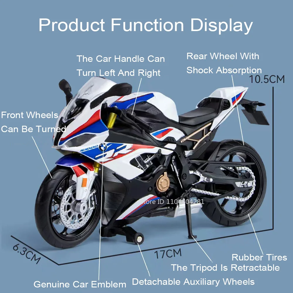 1:12 Scale Alloy Diecast Motorcycle Toy - Miniature Model with Steering Wheel, Perfect