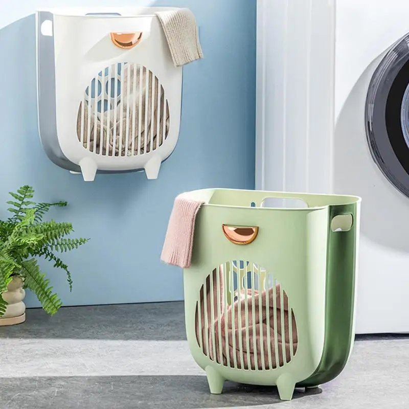 

Folding Bathroom Laundry Basket Wall Mounted Dirty Clothes Storage Basket Household Laundry Bag Laundry Bathroom Organizer