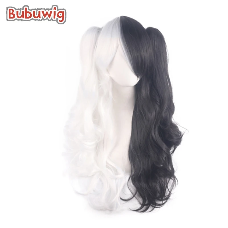 Bubuwig Synthetic Hair 6 Colors Mixed Colored Curly Ponytail Wig 60cm Long Wave White And Black Cosplay Wigs Heat Resistant bubuwig synthetic hair talentless hiiragi nana cosplay wig 40cm pink gradient white ponytail wigs mixed colored heat resistant