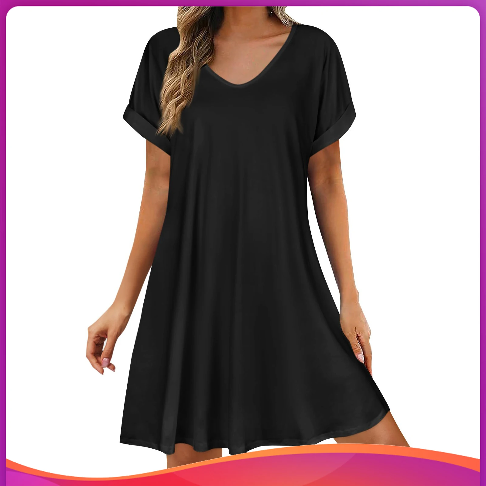 2025 Women Summer Dresses Sex Bikini Short Sleeve Casual Beach T-shirt Dress Round Neck Loose Swing Sundress 2