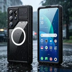 All - Round Protection IP68 Waterproof Magnetic Phone Case with MagSafe and Dustproof Features - Galaxy S23 Ultra (Black)