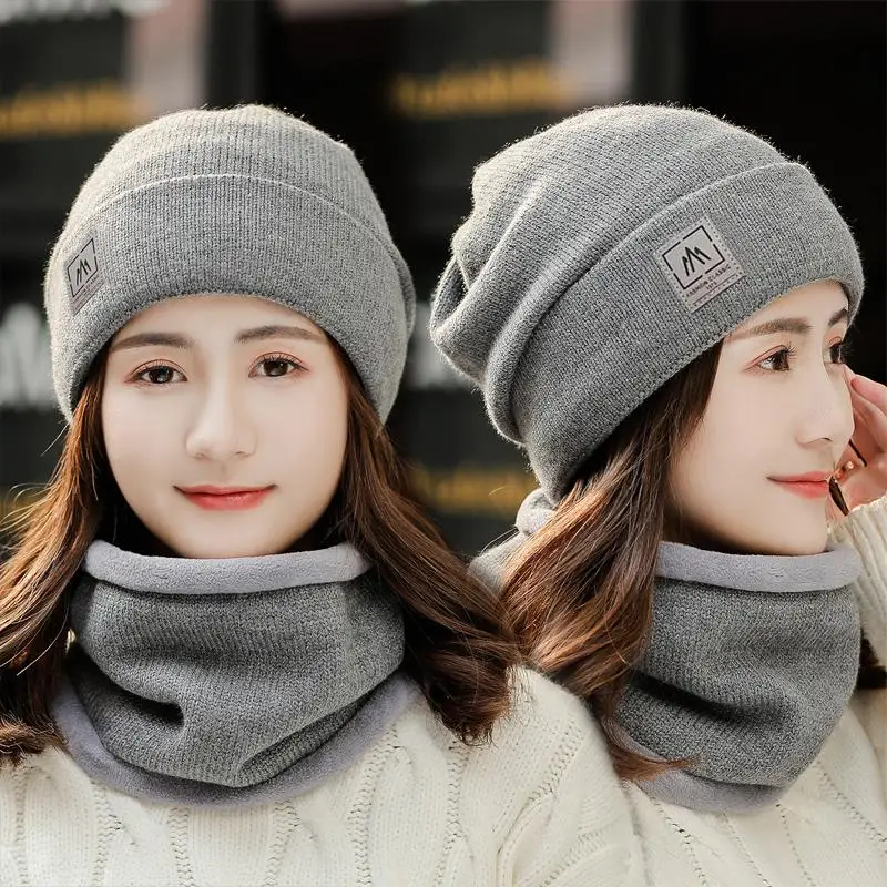 Hot Sale Women Winter Knitted Hats Set Plush Fur Lined Warm Winter Hats For Women Keep Warm Suit Fashion Beanie Cap