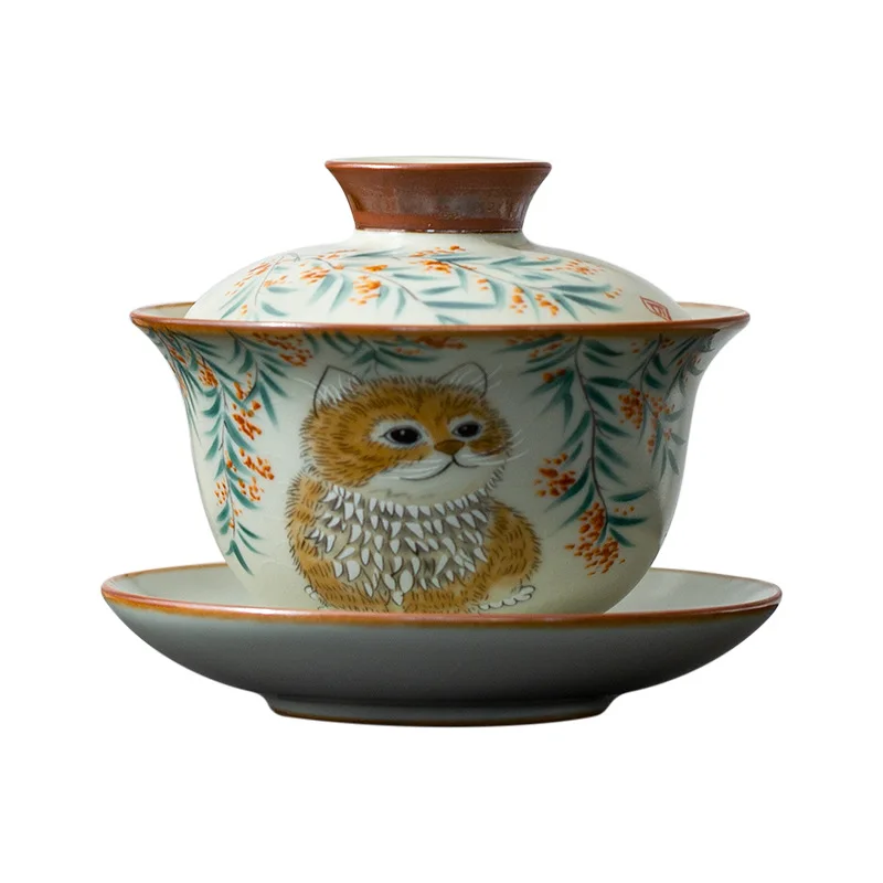 Household Ceramic Tea Bowl Hovering Lid Bowl Kung Fu Tea Set Heat-resistant