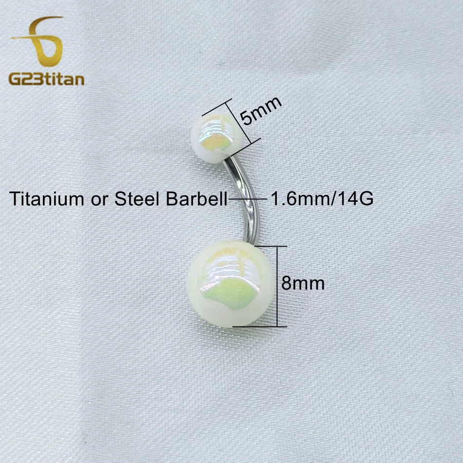 Fashion Titanium Steel Barbell Belly Button Rings 6-16mm Colorful Acrylic Ball Piercing Body Hypoallergenic Navel Women Jewelry