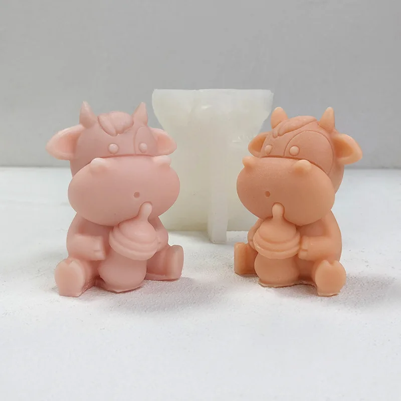 3D 마시는 소 모양 실리콘 몰드 DIY 야크 모양 향초 석고 시멘트 몰드 크리스마스 장식