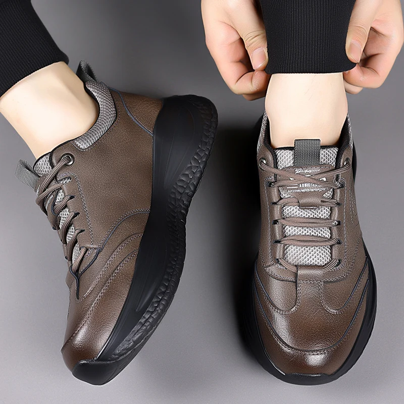 أحذية جلدية رجالية عصرية للخريف، أحذية رسمية كلاسيكية للأعمال، أحذية رياضية مريحة بنعل سميك للمكتب والخارج والمشي اليومي