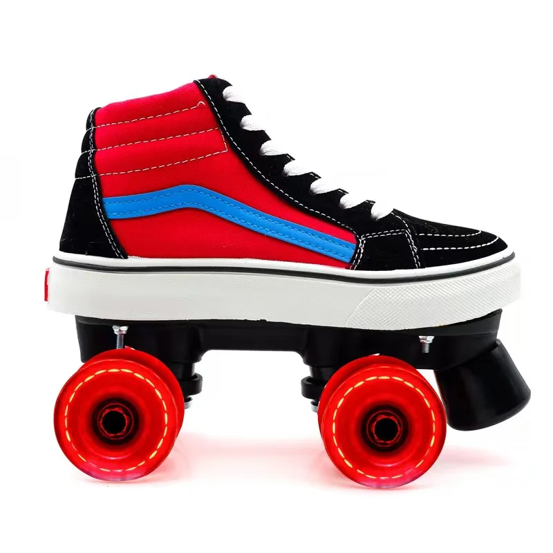 Double Row Roller Skates for Adults Unisex Canvas Shoes Sliding Inline Quad Sneakers Training 4-Wheel Size 35-46 adult roller skates