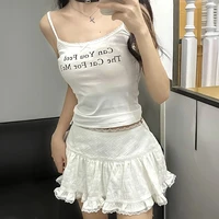 Balletcore Ruffled Mini Skirt with Lace Trim Low Rise Tiered White Skirt Summer Women TeenGirl Y2K Goth Outfit - Image 2