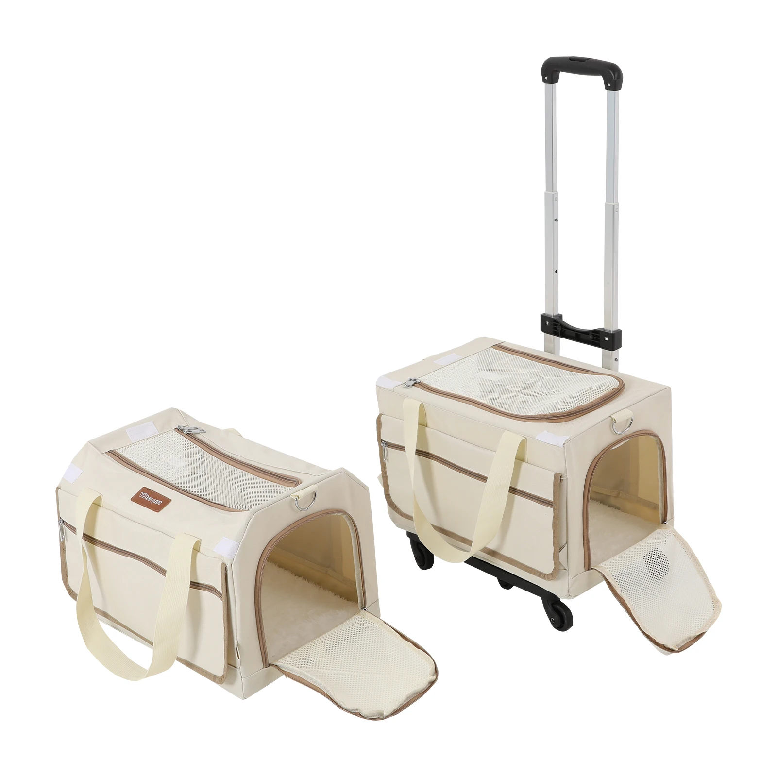 Double-Layer Rolling Pet Carrier – Trolley Suitcase with Mesh Windows for Cats & Dogs