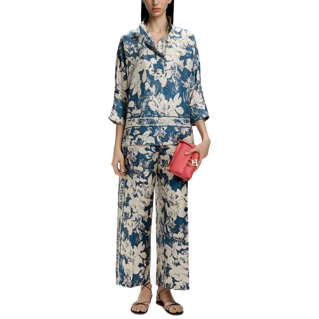 CHCH Women Pants Sets 2 Piece Set Loose Three-Quarters Shirt Sleeve Retro 2025 Spring Summer Casul Light Thin Lady Suits