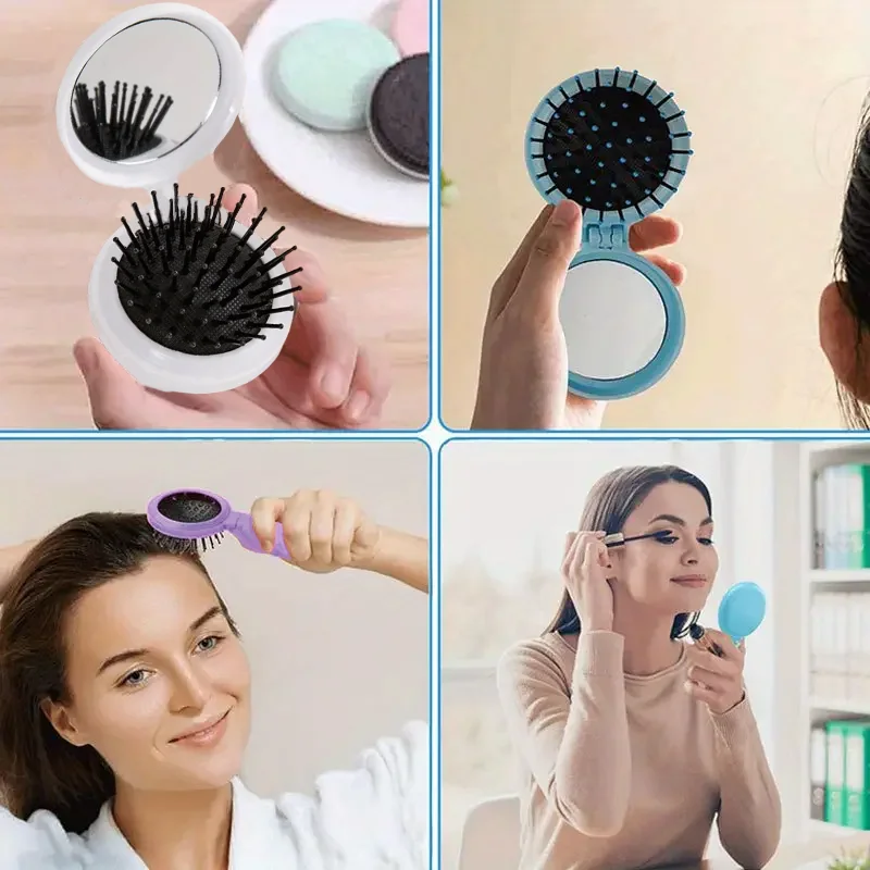 Foldable Portable Head Massage Comb with Built-In Mirror Anti-Static Properties a Styling Tool Specifically for Real Hair Wigs