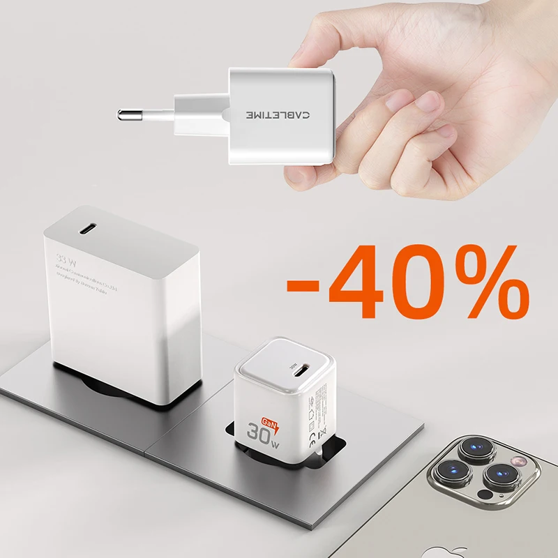 CABLETIME 30W GaN Fast Charger - PD and QC 3.0 USB-C Charging Solution