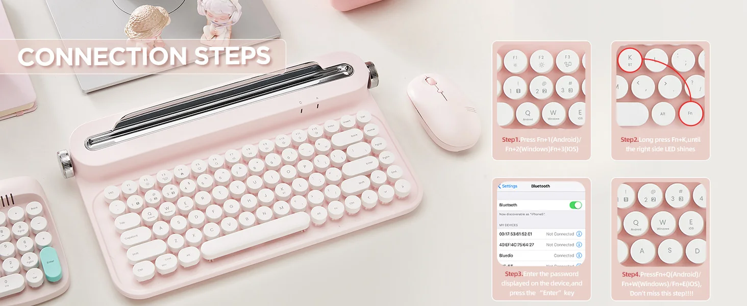 yunzii bluetooth rétro sans fil rose avec support intégré pour