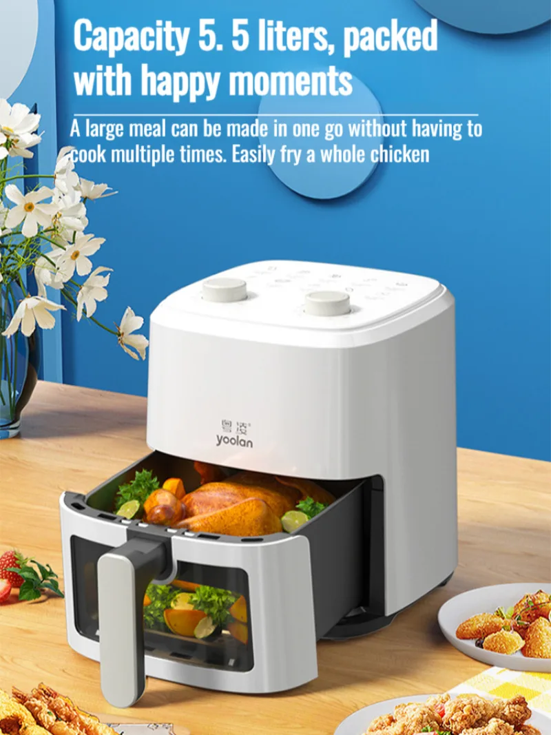 5L Air fryer Large capacity for home use high-capacity electric oven fully automatic intelligent french fry machine Temperature