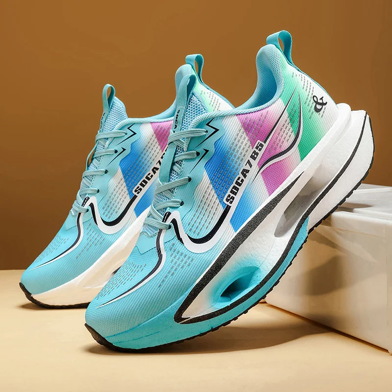 Unisex Lightweight Breathable Running Shoes - Cushioning and Wear-Resistant Technology, White/Blue/Orange Combination, Low-Top Mesh Design Suitable for Marathon, Sprint and Casual Wear - All-Season Sneakers, Flexible Rubber Sole