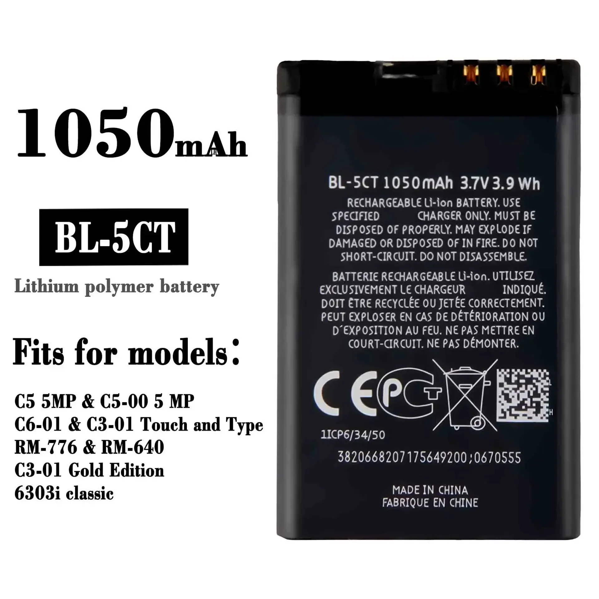 

BL-5CT Mobile Phone Replacement Battery For Nokia C5 5MP C6-01 RM-776 RM-640 BL-5CT High Quality Built-in Battery