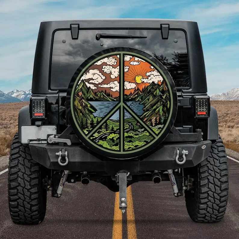 

Peace Sign Spare Tire Cover For Car - Car Accessories, Custom Spare Tire Covers Your Own Personalized Design, Tire Protectors