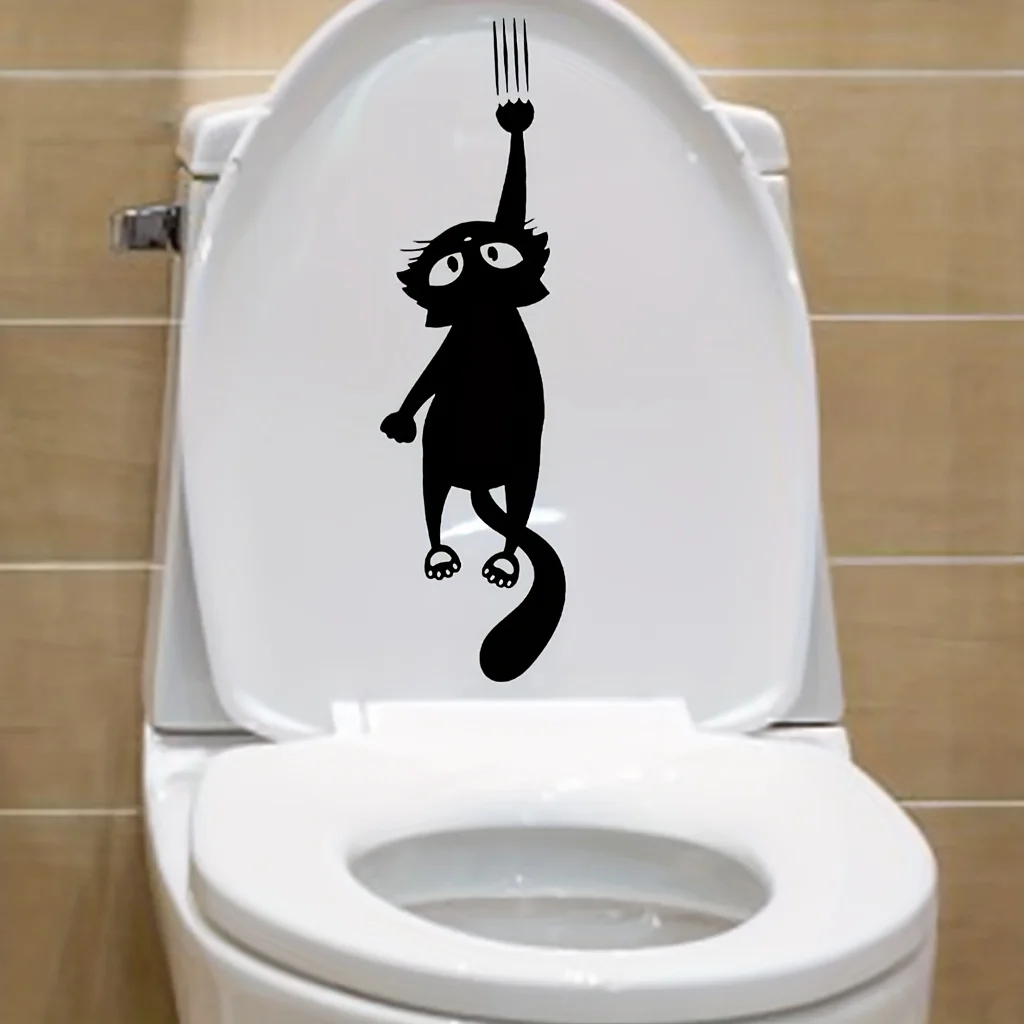 Toilet Stickers Black Cat Scratch Toilet Stickers Bathroom Accessories Waterproof Decals