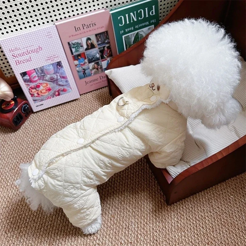 따뜻한 패딩 강아지 배 보호 코트, 리드줄 고리 포함, 가을 겨울 야외 산책용 재킷, 소형견 비숑 강아지용, 아늑한 선물