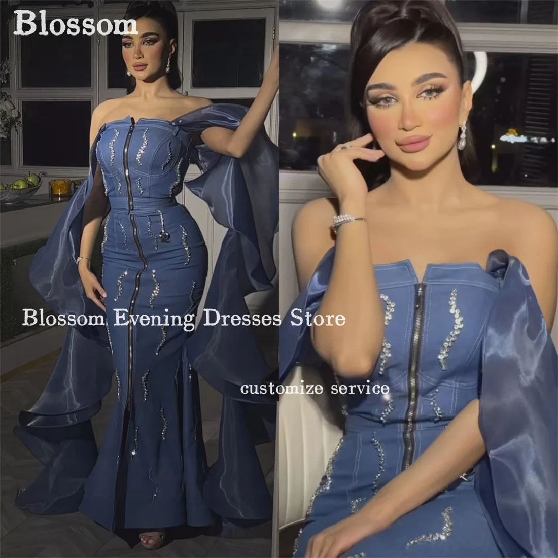 

Джинсовые платья для выпускного без бретелек, вечерние платья из бисера в стиле Саудовской Аравии, роскошные официальные платья для свадьбы и вечеринки, 2024