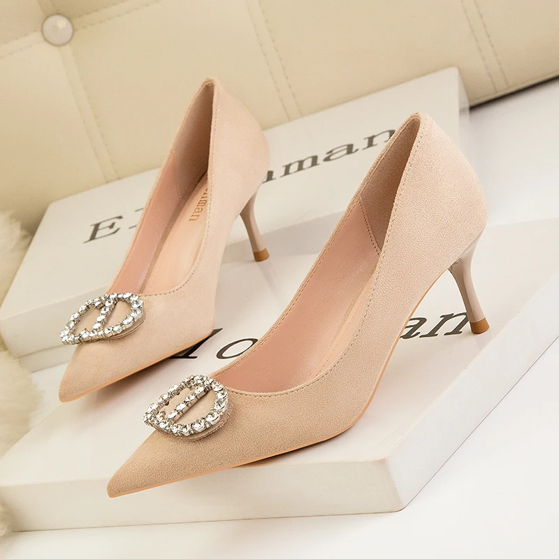 2022 Pointed Toe High Heel Women Single Shoes Rhinestones Black Sexy High Heel Spring Autumn New Women's Shoes