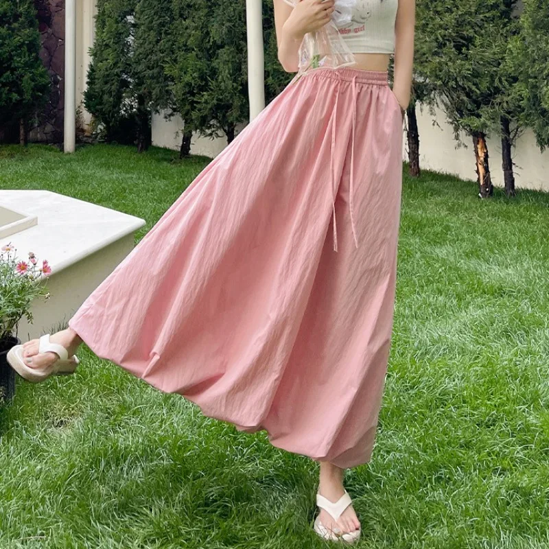 Solid Color Casual Long Skirt For Women 2024 Summer Fashion