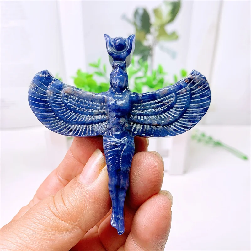

8CM Natural Blue Sodalite Angel Goddess Cross Figurine Gift Small Healing Crystal Gemstone Carved Sculpture Collection 1pcs
