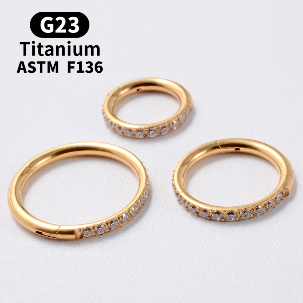 Piercing Jewelry 18G/16G Women's Round Earrings G23 F136 Titanium Nose Ring Hinge Clicker Open Diaphragm Nose Ring Fashion Lady Piercing Jewelry