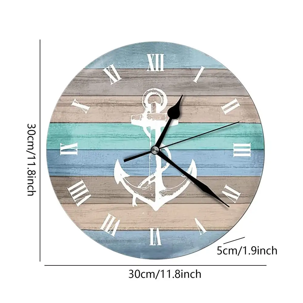 Beach Blue Wall Clocks Non Ticking Vintage Rustic Coastal Clock for Girl Boy Bedroom Bathroom Kitchen Living Room Office
