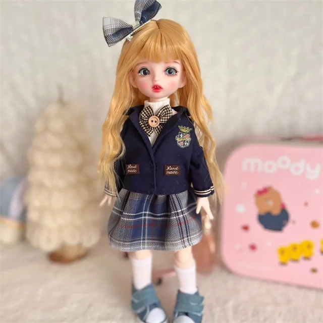 30CM BJD Doll 22 Movable Joint Color Eyes Aggrieved Face Full Set Doll Kawaii Princess Dress Changeable Wig Child Birthday Gift 4