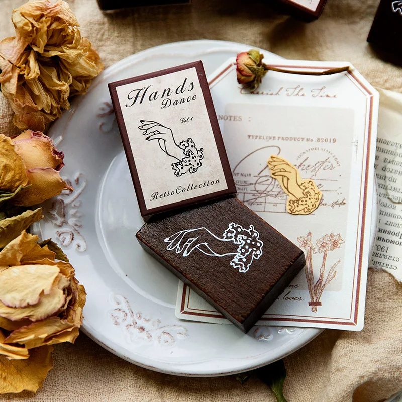 

1 шт. твердые деревянные штампы, мелодия на кончик пальца, винтажная декоративная ручная работа, принты