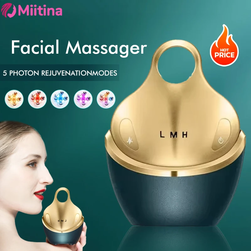 EMS 5 in 1 Facial Massager 4D Massage Head Home Use Facial Device Promote Face Cream Absorption 5 Light Color Modes Beauty Tool