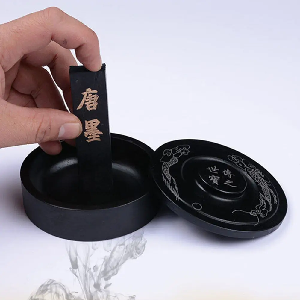 1Pcs 리브드 잉크스톤 뚜껑 내구성 있는 서예 잉크 용기 전통 잉크 연마석 그림 액세서리 학생용 잉크스톤