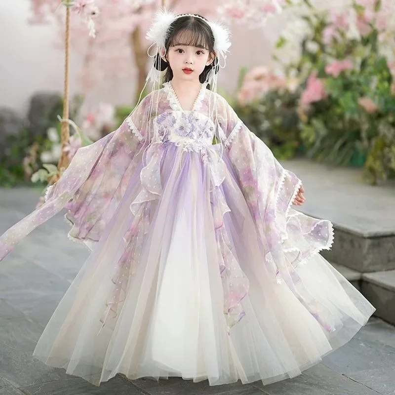 

Ancient Kids Traditional Dresses Chinese Outfit Girls Costume Folk Dance Performance Hanfu Dress for Children Hanfu set