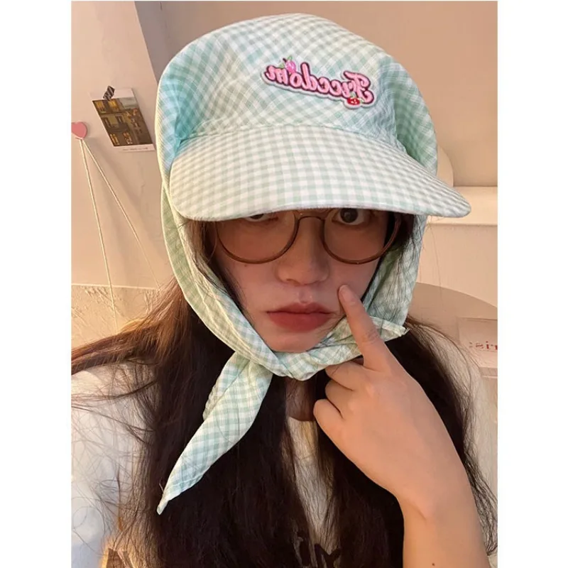 

Корейский трендовый головной убор в клетку для девушек шапка на весну и лето солнцезащитный стикер вышитая дышащая бейсболка на шнуровке для женщин