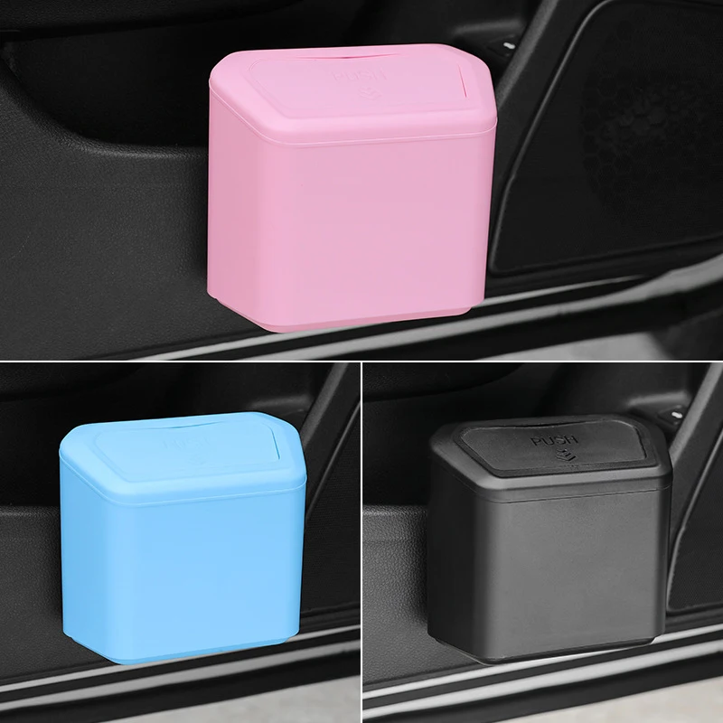 Hanging Car Trash Can, Waste Basket, Car Garbage Bin Storage, Plastic Dustbin Garbage Organizer Storage, Blue, Black, Pink
