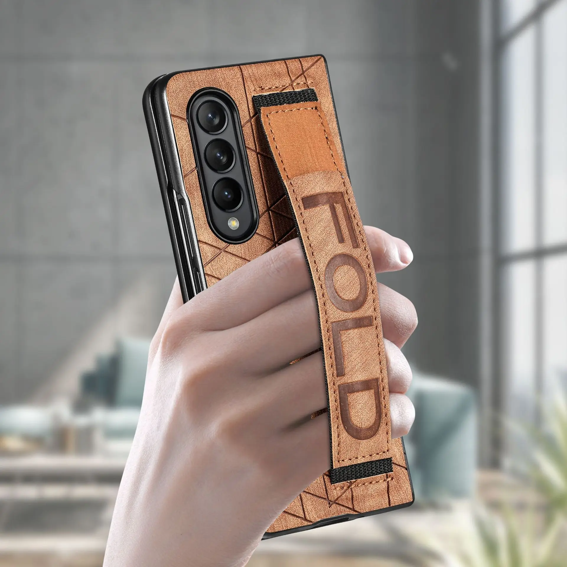 

Wrist Strap Stretch Case for Samsung Galaxy Z Fold 4 3 Fashion Leather luxury Cover Anti-knock Cases for Fold4 Fold3 W23 No Pen