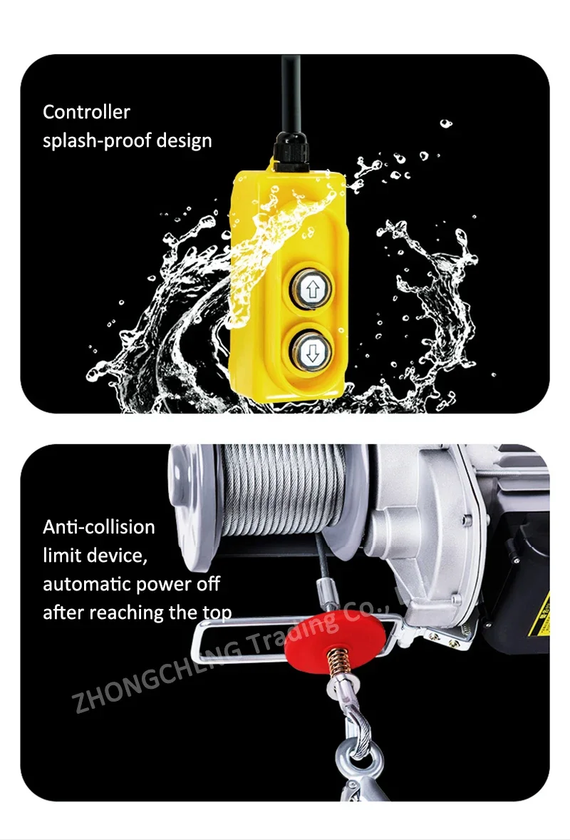 New Upgrade Micro Electric Hoist 220V Crane Household Small Lift Hoist 1 Ton / 0