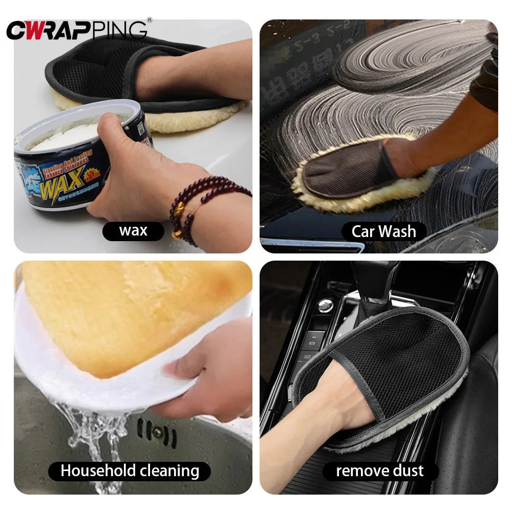 Car Wash Gloves Soft Microfiber Dust Remover Thickened Water Absorbent Imitation Wool Plush Wipe Auto Accessories